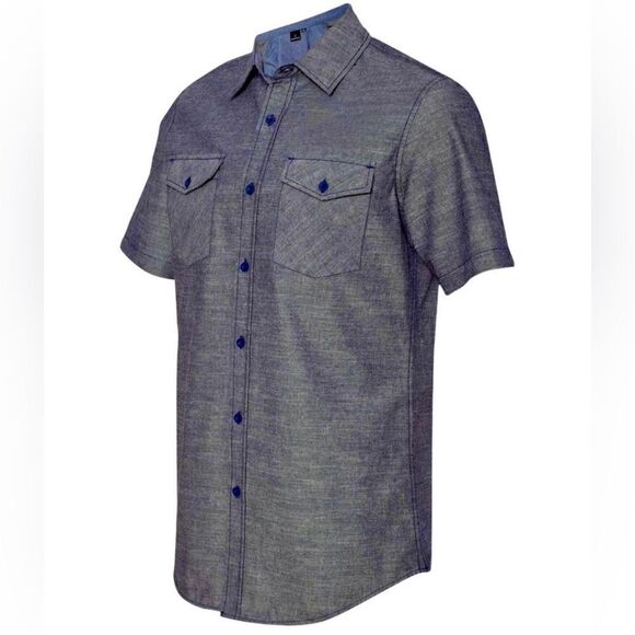 Burnside Chambray Short Sleeve Shirt in Dark Blue Men’s L - Picture 1 of 10